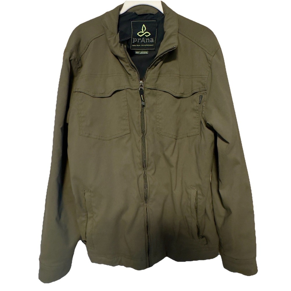 PrAna Men's Jacket Olive‎ Green Full Zip Outdoor Utility Jacket Size Medium Army